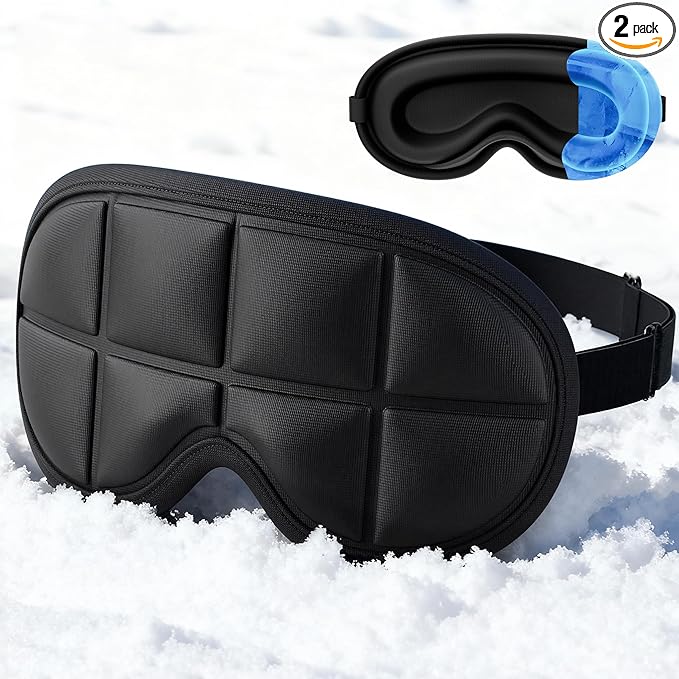 3D Cooling Sleep Mask with Double Coldfocus Gel - Frozen Cold Gel Eyes Mask with Contoured Blackout Hot & Cold Therapy for Women, Men Sleeping on Airplane Traveling for Migraine, Dry Puffy Eye,2 Packs