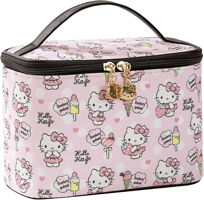 AmBealla Cosmetic Bag Large Makeup Bag Pink Makeup Travel Case with Brush Holder,Canvas Organizer for Women,Toiletry Bag for Skincar &Beauty Tools Sweet Cute for Girls