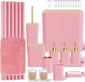 Bathroom Accessory Set - Bathroom Set, 27PC Bathroom Accessories Set, Pink Bathroom Sets with Shower Curtain and Rugs, Mini Trash Can, Toilet Brush, Trash Can & Soap Dispenser