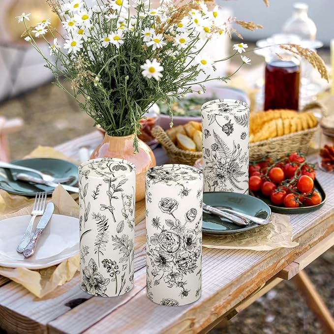 Zonon 16 Pcs Vintage Floral Round Tissues Box Car Holder with Facial Tissue Bulk Black Flower Travel Tubes for Car with 50 Sheets Christmas Cylinder Face Towel Fit for Cup Holder Round Container