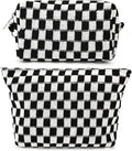 SOIDRAM 2 Pieces Black Makeup Bag Large Checkered Cosmetic Bag Capacity Canvas Mix Travel Toiletry Bag Organizer Cute Makeup Brushes Aesthetic Accessories Storage Bag for Women, Checkered Mix Black