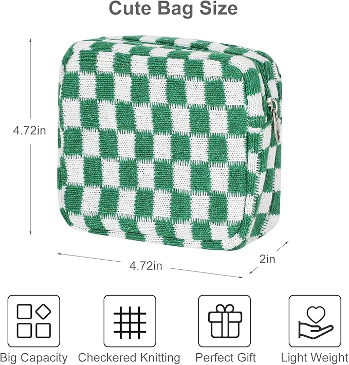 Sanitary Napkin Storage Bag, Menstrual Pad Zipper Bag Checkered Portable Period Bag Panty Liners, Tampon Storage Pouch for Women Ladies Daily Use Storage Purse Travel