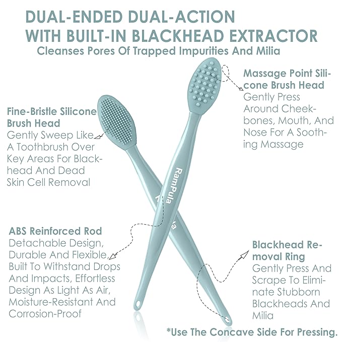 Blackhead Remover Tool, 3-in-1 Face Scrubber, Silicone Scrub Lip Brush, Double Side Lip Exfoliating, Nose Clean Blackhead Removal Brushes (2 Pcs Lip Scrub Brush with Blackhead Scraper)