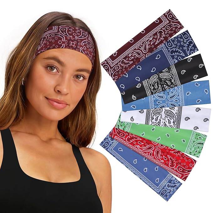 8 Pack Headbands for Women Non Slip - Stylish Sports Hair Bands for Women's Hair - Soft Cotton Cloth Stretchy Headbands for Women for Yoga, Outdoor Exercise Running