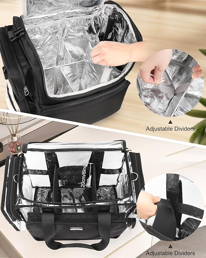 Relavel Hair Tools Travel Bag with Clear Makeup Bag, Hair Stylist BarberBag on Wheels Hairdresser Cosmetology Bag Case with Four 360 Degree Spinner Wheels, Heat Insulation Full Layer for Curling Iron