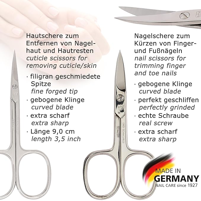 3 Swords Germany - brand quality 6 piece manicure pedicure grooming kit set for professional finger & toe nail care scissors clipper genuine leather case in gift box, Made in Solingen Germany (03652)