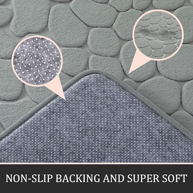 YIHOUSE Bathroom Rugs Mat Set 2 Piece Light Grey, Memory Foam Bath Mats Sets, Non Slip Water Absorbent Washable Bath Rugs for Sink, Toilet and Floor
