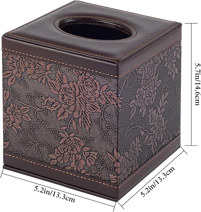 Tissue Box Cover Square,Modern Leather Tissue Box Holder for Napkin Facial Paper Organizer Bottom with Magnet Reinforcement for Home/Hotel/Restaurant/Office/car/Living Room(Retro)