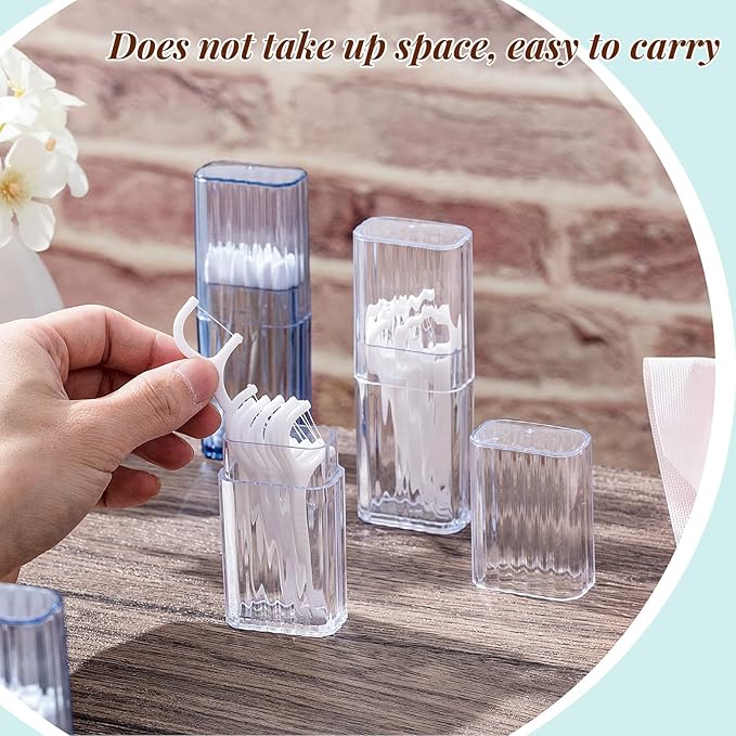 Dandat 8 Pcs Project Storage Case Portable Creative Storage Box Dental Toothpick Holder Floss Travel Case Transparent Flosser Dispenser Container for Teeth Cleaning Cotton Swab(Blue, White)
