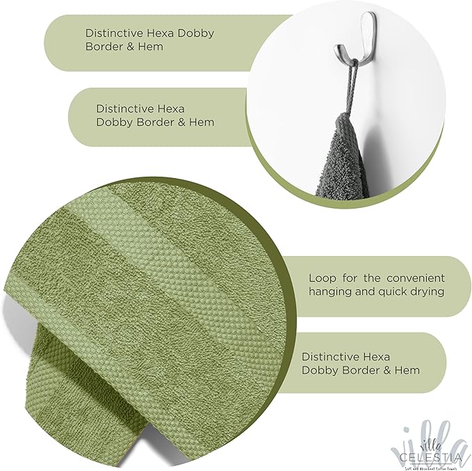 100% Cotton Wash Cloth for face & Body Set of 12, (12 x 12 inches) Sustainable, Soft, Highly Absorbent, Combed Cotton Wash Cloths Pack of 12 for Hotels, Spa, Bathroom, Dorm, Sage