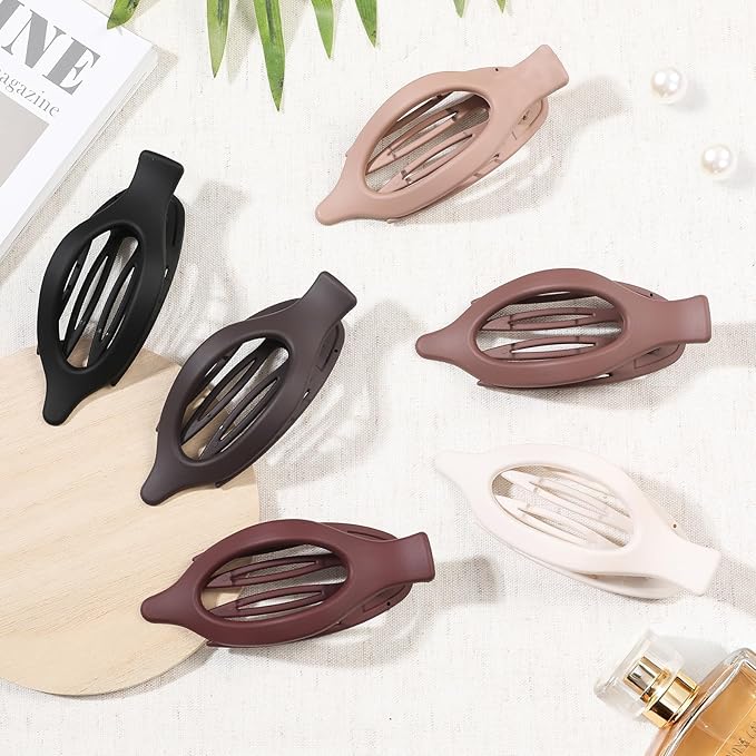 Flat Hair Clips for Women - 6 PCS French Flat Claw Clips Medium Hair Clips for Girls Large Hair Claw Clips for Thick or Thin Hair Strong Hold No Slip Hair Accessories for women (Brown Scarlet)