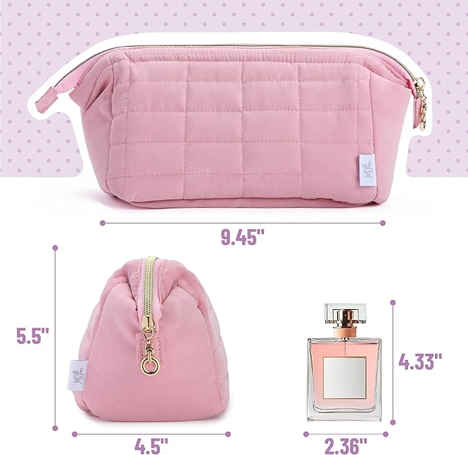 Ms. pen- Aesthetic Quilted Makeup Bag for Women, Pink, Puffy Padded Cute Makeup Bag Cute, Cosmetic Pouch, Quilted Pouch, Mother's Day