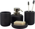 ZCCZ Black Bathroom Accessories Set 4 Pcs - Toothbrush Holder, Soap Dispenser, Vanity Tray, Tumbler - Countertop Organizer for Bathroom - Modern Accessory Set for Home Decor and Storage