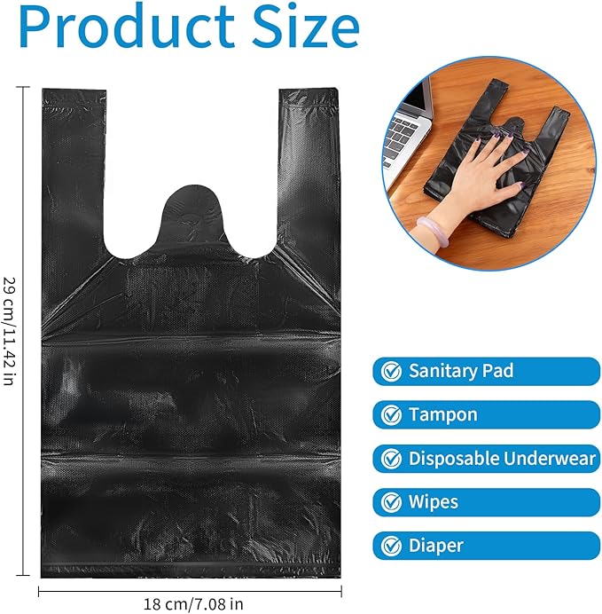 Sanitary Napkin Disposal Bags, Women Personal Disposable Bags Sanitary Waste Bags with Handles for Feminine Products Hygiene Period Pods Tampon Diapers Menstrual Incontinence Storage Bag 400Pcs Black