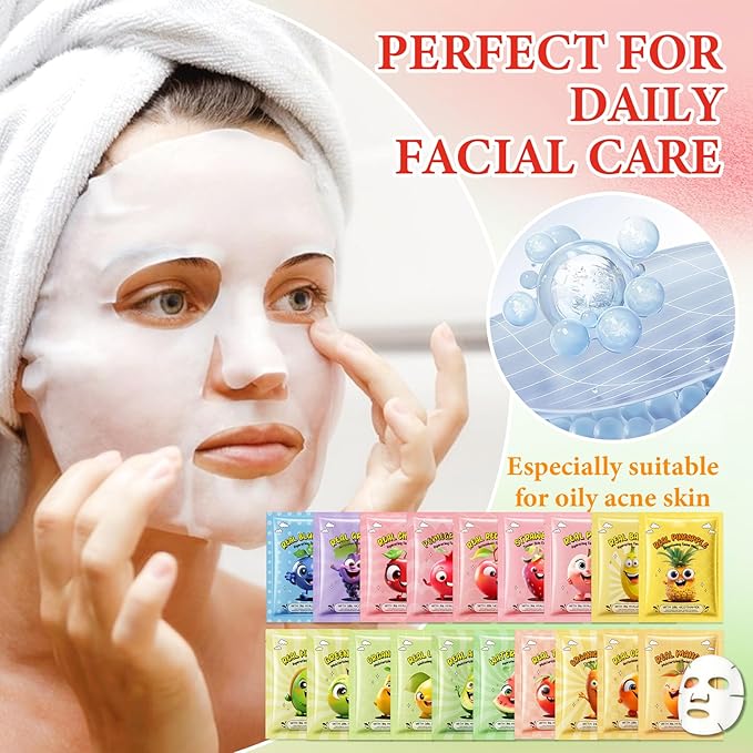 19 Pack Variety Facial Sheet Masks Skin Care Set, Hydrating Bulk Sheet Face Masks Skincare Gifts Set for Women Men, Long Lasting Moisturizing Face Mask Skincare for All Skin Type（04)