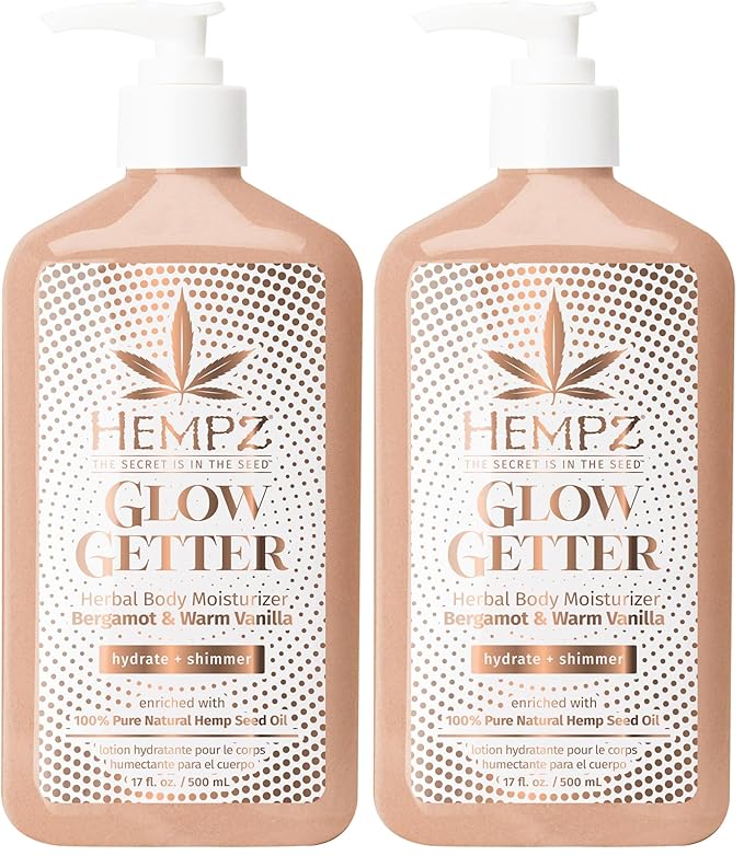 Hempz Glow Getter Body Lotion,Hydrating Moisturizer with Shimmer,17 oz.,(Pack of 2)