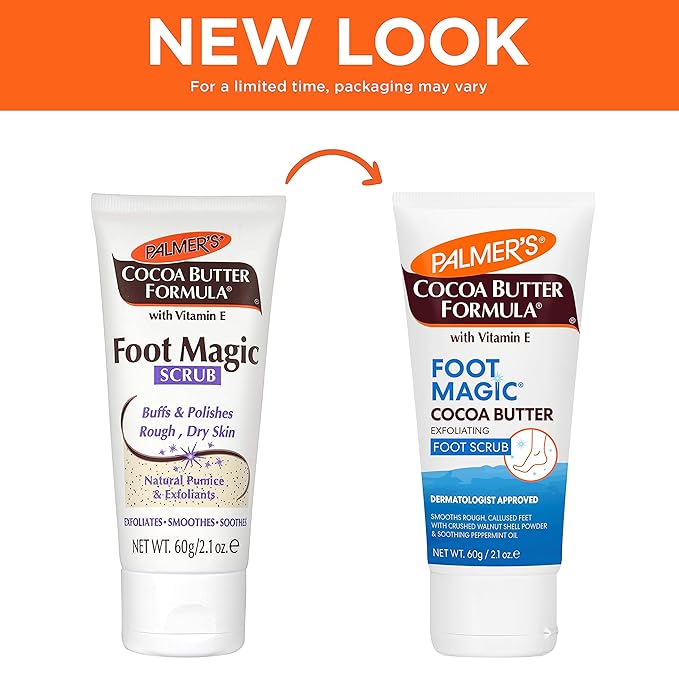 Palmer's Cocoa Butter Formula Foot Magic Exfoliating Foot Scrub with Vitamin E for Dry,Cracked Feet,Use with-Foot Scrubber for Pedicure,2.1 Ounce,(Pack of 2)