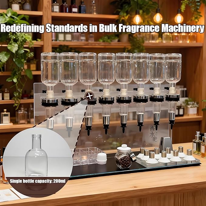 Professional Manual Perfume Dispenser, Liquid Filling Machine Transfer Tools,Manual Dispenser Set, Adjustable Pump Heads & Testing Cups for Shops & Lab & Bars(12Heads)