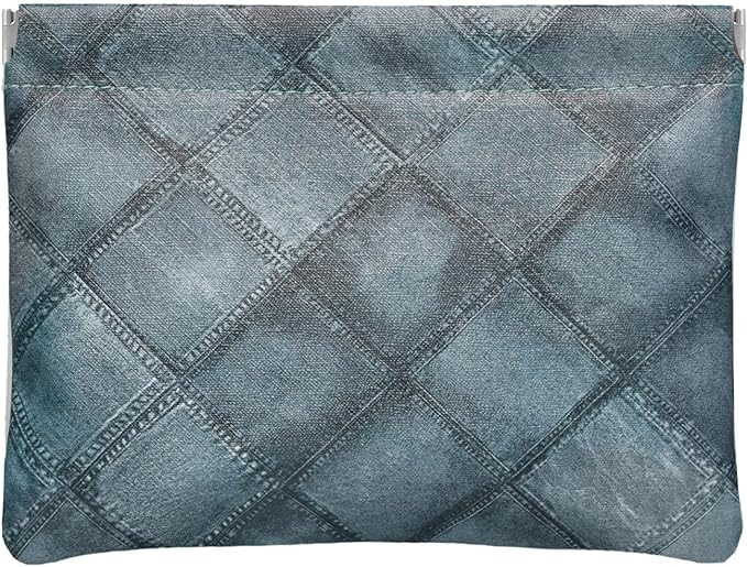 Denim Blue PU Leather Makeup Pouch Set for Women Small Checkered Make Up Bag for Purse Waterproof Initial Makeup Cosmetic Bags Pouches for Purse Aesthetic Travel Toiletry Bag,