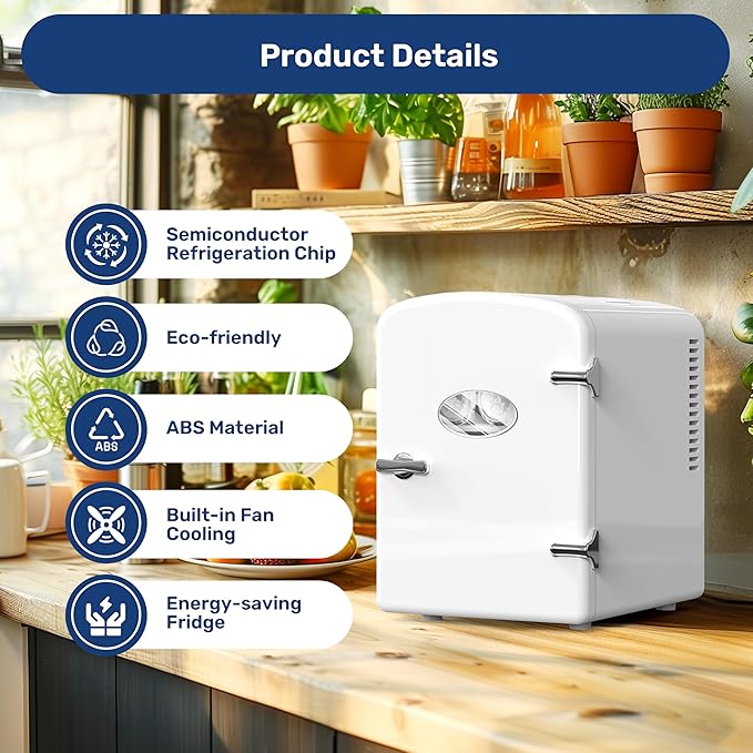 YSSOA 6L 8 Cans Compact Mini Fridge, Warmer and Cooler Portable Refrigerator with Observation Window, Freon-Free & Eco Friendly, White