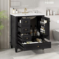 30" Bathroom Vanity with Sink, Harper & Bright Designs Free Standing Single Vanity Set with 3 Drawers and One Door with Storage Racks, Solid Wood Storage Cabinet with Ceramic Basin for Bathroom, Black