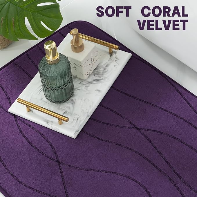 YIHOUSE Memory Foam Purple Bathroom Rug Sets 3 Piece, Ultra Absorbent Bath Mat for Bathroom - Non-Slip Machine Washable & Dry Quickly, 3 Piece Bathroom Mat Set, Purple