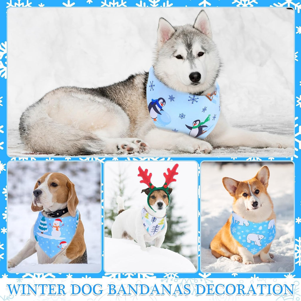 Abbylike 100 Pieces Winter Dog Bandanas Bulk Blue Snowflake Dog Bandanas for Pets Triangle Kerchief Scarf Bibs for Winter Pets Cats Party Costume Accessories