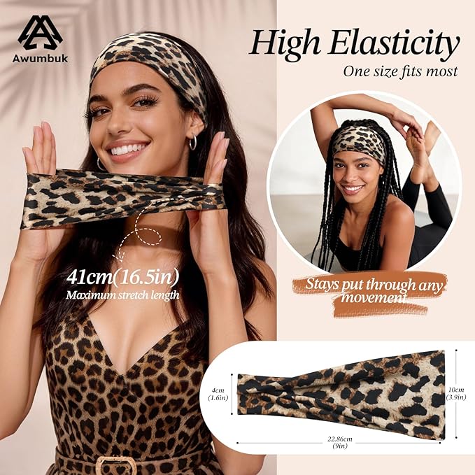 Headbands for Women, 8 Pack Non-Slip Moisture Wicking Sports Wide Head Bands, Stretchy Elastic Fabric, Multiple Colors Securing Hair for Fashion, Sports, Yoga, Running, Daily Life