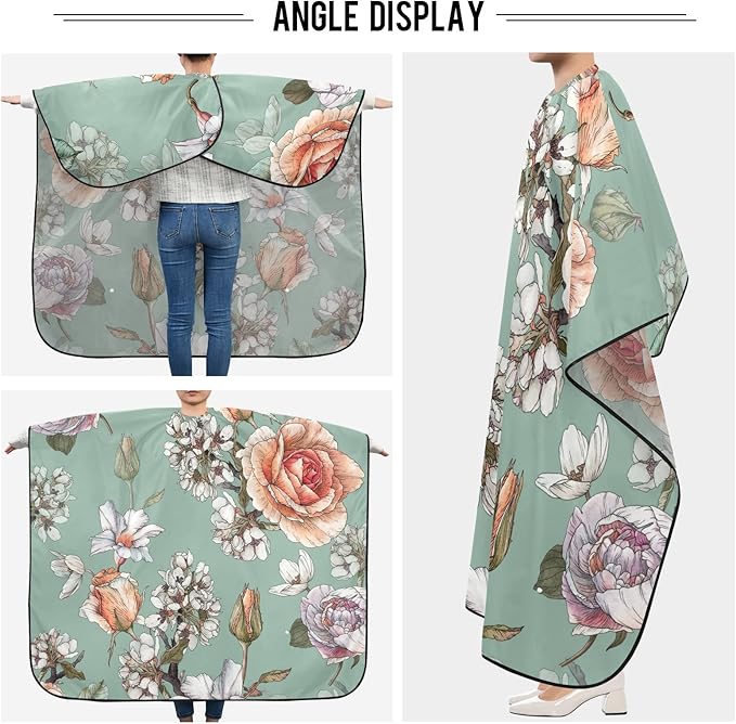 ALAZA Rose Peony Flower Vintage Barber Cape for Men Women, Waterproof Haircut Apron Beard Shaving Bib Hair Cutting Cloth 55 x 65 Inch