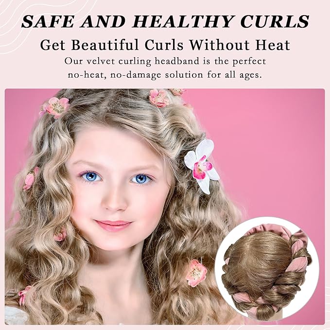 ZILAMPU Heatless Curls Overnight for Long Hair, No Heat Hair Curlers to Sleep In Overnight Curls, 70" Soft Velvet No Heat Overnight Curlers Set for Women (Pink, 9 Pcs)
