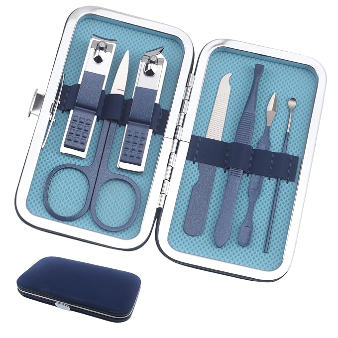Manicure Set Stocking Stuffers for Men Stocking Stuffers for Teens Manicure Kit Nail Clippers Kit Grooming Kit Pedicure Care Tool Christmas Gift for Men Dad Birthday Gift for Teen Boy Father Dark Blue