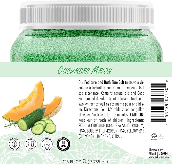 SPA REDI - Detox Foot Soak Pedicure and Bath Fine Salt, Cucumber and Melon, 128 Oz - Made with Dead Sea Salts, Argan Oil, Coconut Oil, and Essential Oil - Hydrates, Softens and Moisturizes