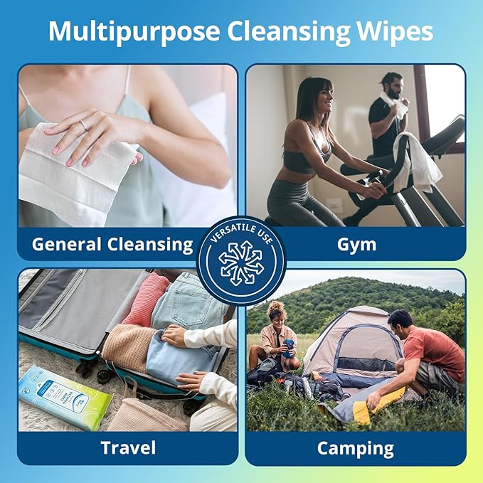 WhyWorry Ultra Thick Bathing Wipes for Adults Rinse Free, Large Body Wipes for Women, Men, Elderly Care & Cleaning, 8" x 12" Disposable Shower Washcloths for Gym & Camping, Unscented, 50 Count