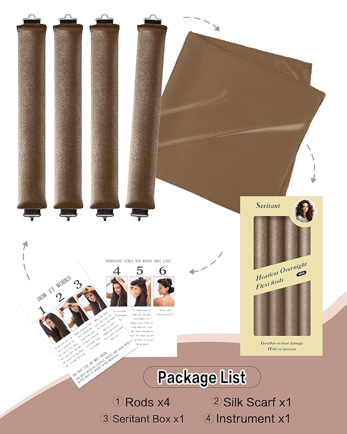 Heatless Curls Overnight with Satin Head Scarf, Velvet Hair Rollers for Blowout Look, No Heat Curling Rod for Long Thick Hair, Soft Sleep In Flexi Rods