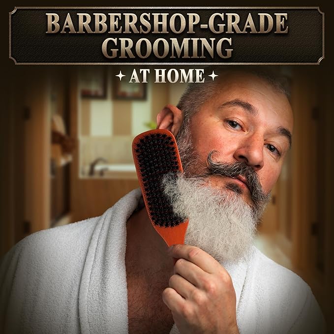 Mens Beard Brush with Handle – Soft Boar Bristle Beard Brush for Men, 9" Wooden Design for Beards, Mustaches & Slick Back Hair – Comfortable Grip, Styling Control, for Daily Grooming & Barbershop Use