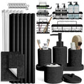 Clara Clark Black Bathroom Set - Bathroom Sets with Shower Curtain and Rugs, 26PC Bathroom Accessory Set, Shower Curtain Set with Adhesive Corner Shower Caddy Hanging & Soap Dispenser