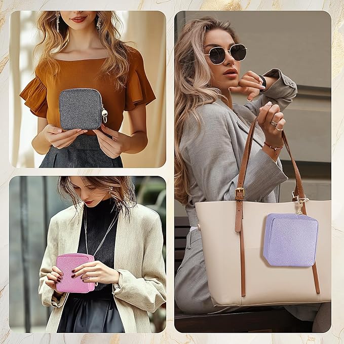 5.7" Small Makeup Bag, Glitter Cosmetics Bag for Purse, Portable Small Travel Makeup Pouch with Ring Buckle (Purple)