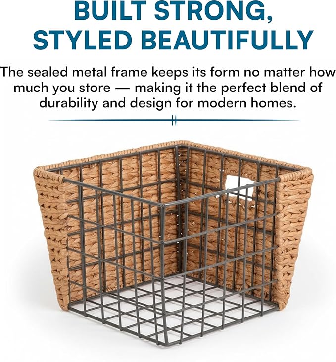Honey-Can-Do Water Hyacinth Storage Baskets - Durable Wicker Basket with Handle for Organizing Home Essentials, Ideal for Pantry Organizers and Storage & Blanket Basket, Large, 15"x15"x12", Natural