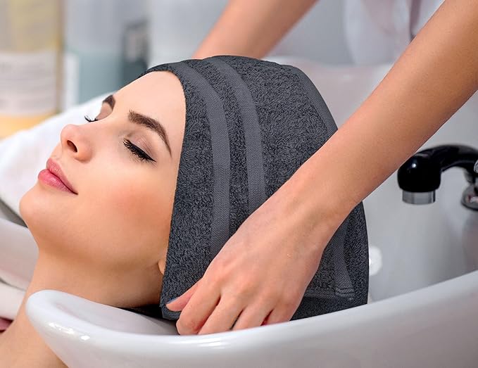 Utopia Towels Cotton Bleach Proof Salon Towel 16 by 27 inches, Bleach Safe Gym 100% Cotton Hand Towel, 12 Pack, Dark Grey