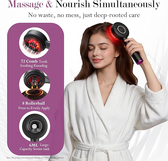 3-in-1 Rechargeable Scalp Massager Hair Growth Oil Applicator, Gentle Scratching & Kneading, IPX7 Waterproof, Electric Head Massage Tool for Home Spa, Portable Scalp Brush for All Hair Types