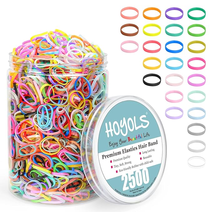 HOYOLS 2500 pcs Colorful Elastic Hair Rubber Bands, Small Hair Ties Accessories No Pull No Damage Stretch Holder for Girls Women TPU (25 Mixed Multi Hue)