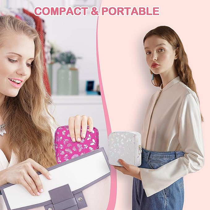 Tampon Holder for Purse, Leather Sanitary Napkin Storage Bag Period Bag Gift for Girls Women, Portable Sanitary Napkin Period Pad Pouch Tampon Bags for Purse(Rose red Butterfly)