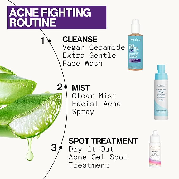 Pacifica Facial Spray for Acne Treatment - Clear Face Mist Acne Spray w/ 2% Salicylic Acid Niacinamide & Aloe - Acne Cleanser - Targets Bacteria for Teens & Adults Vegan Clean Dermatologist Tested