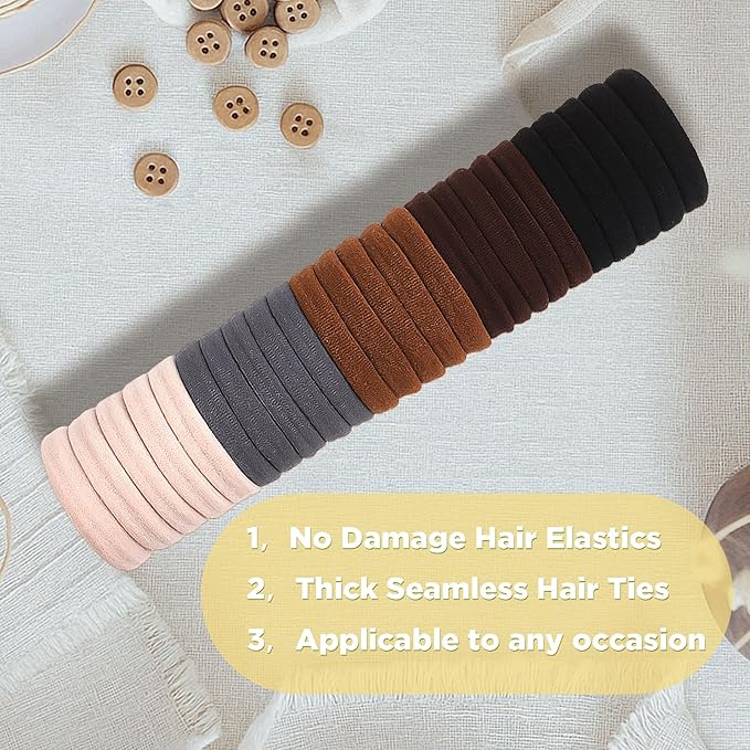 Hair Ties for No Damage, 100 PCS Soft Seamless Cotton & Nylon Elastic Ponytail Holders, Rubber Bands for Thick Hair, Hair Accessories for Girls & Women