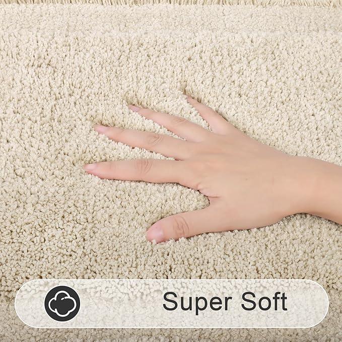 SHACOS Ultra Soft Bathroom Runner Rugs Sets 2 Pieces 47x20 + 32x20 inch Microfiber Long Bath Rugs Non Slip Washable Fluffy Bath Mats for Bathroom Shower Tub, Light Beige