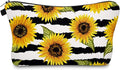 Cute Travel Makeup Bag Cosmetic Bag Small Pouch Gift for Women (Stripes Sunflowers)