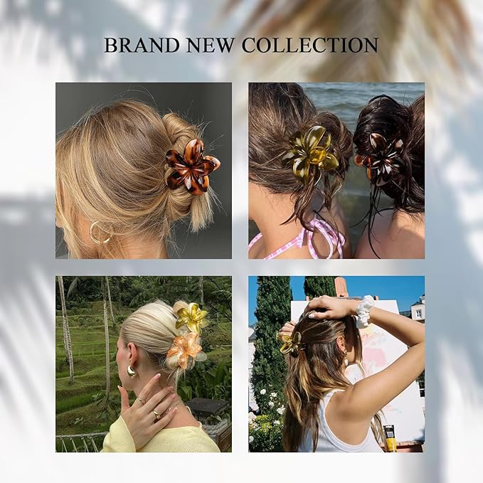 Flower Hair Clips for Women, 4 Pcs Neutral Color Hawaiian Flower Hair Claw Clips, Cute Large Hibiscus Hair Claw Decorative Accessories For Thick and Thin Hair