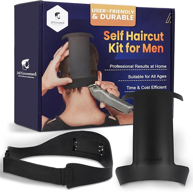 Self Haircut Kit for Men | 2Pcs SelfCut Guide for Men: Neckline Shaving Template & Fade Guide | Adjustable Size Hair Fade Tool & Stable Neck Line Up Tool | Hair Cut for Kids & Seniors