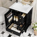 24" Bathroom Vanity with Sink, Harper & Bright Designs Free Standing Single Vanity Set with 3 Drawers and One Door with Storage Racks, Solid Wood Storage Cabinet with Ceramic Basin for Bathroom, Black