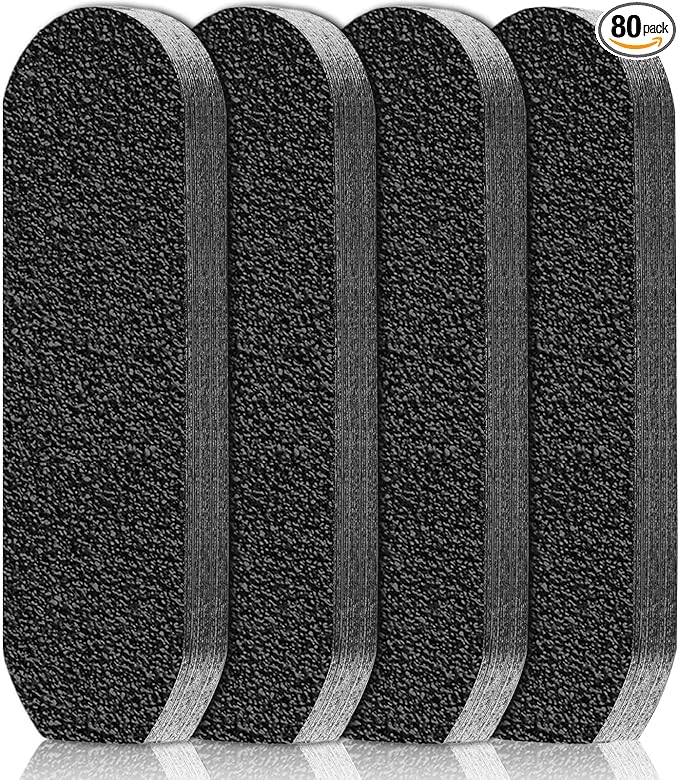 Flutesan 80 Pcs Stainless Steel Foot File Refills 80 Grit Replacement Pads Coarse Fine Pedicure File Refills Double Side Reusable Foot Rasp Pad with Removable Glue